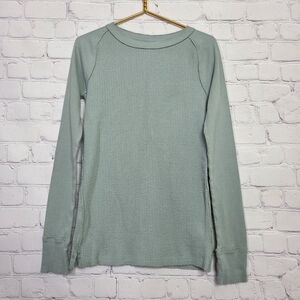We The Free Sage Green Light Blue Crewneck Long Sleeve Thermal Top